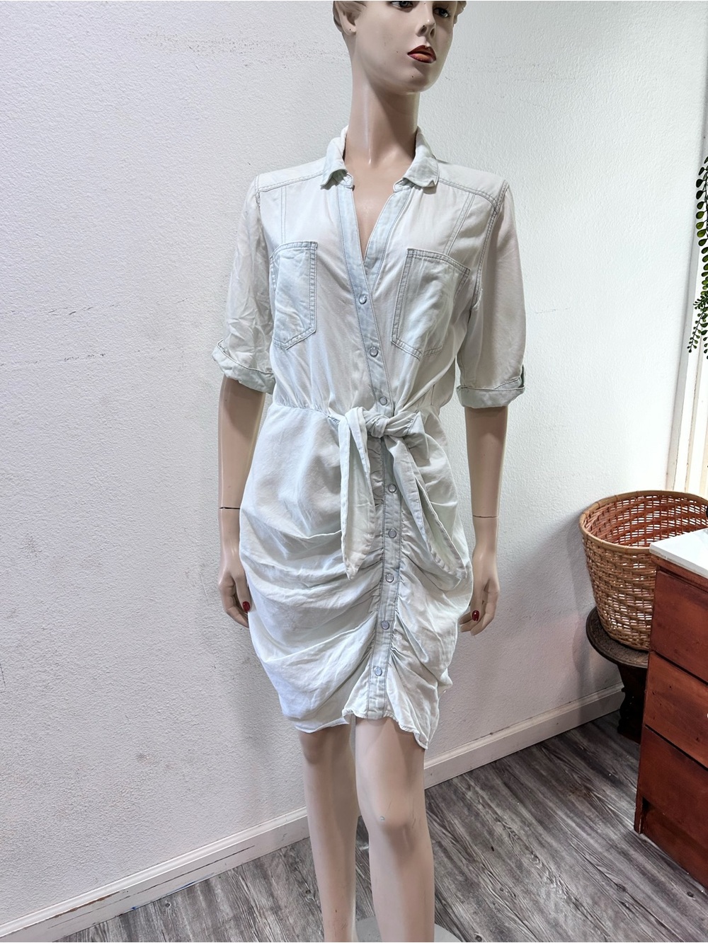 Veronica Beard Casual Button-Front Tie-Waist Shirt Dress